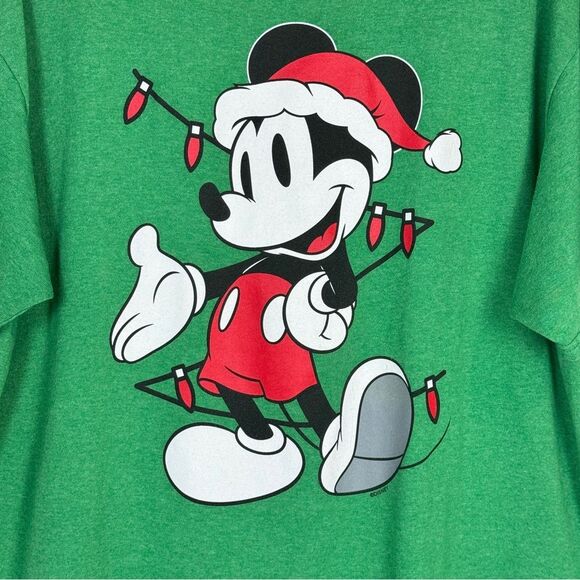 Disney Mickey Mouse Christmas Santa Green Short Sleeve T-shirt XL - Picture 2 of 7